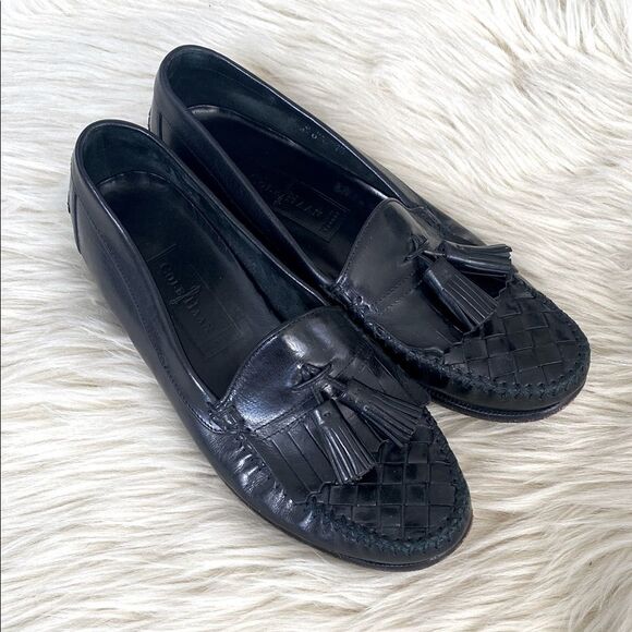 Cole Haan Men's Black Leather Loafers Made in Italy US 10.5 Preppy Tassels Woven - Picture 1 of 9